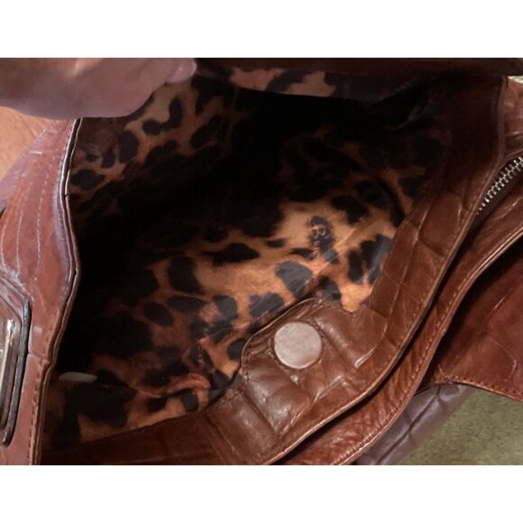 B. Makowsky Brown Leather Boho Bag With Leopard Print Lining & Dust Bag - Picture 7 of 8